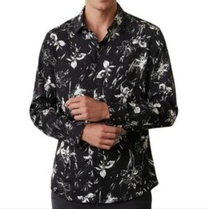 The Kooples Paris Wild Orchid Black Floral Print Long-Sleeve Button-Down Shirt